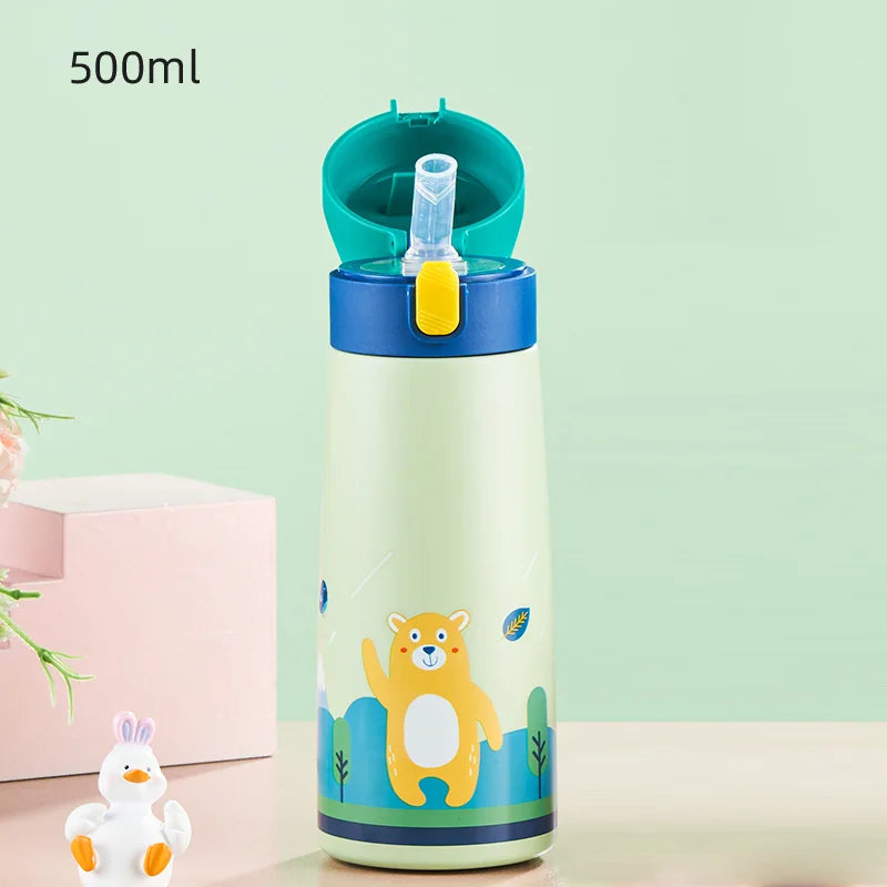 GIANXI Kids Stainless Steel Straw Thermos Mug With Case Cartoon Leak-Proof Vacuum Flask Children Thermal Water Bottle Thermocup