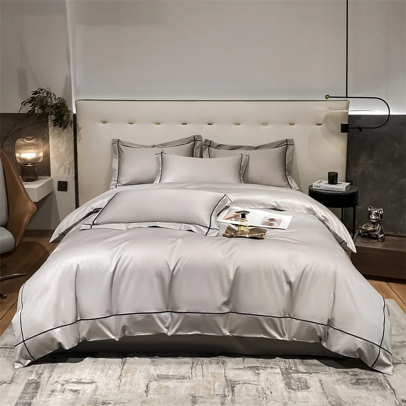 Juegos de cama de bordado juego de sábana de algodón egipcio