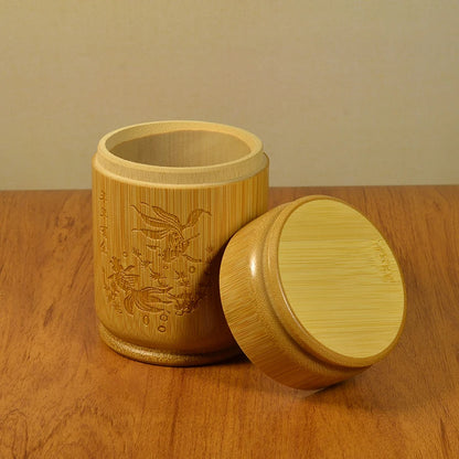 Handmade Bamboo Tea Storage Box Chinese Carved Tea Canister Lid Seal Kitchen Storage Jars Accessories Spice Box Organizer