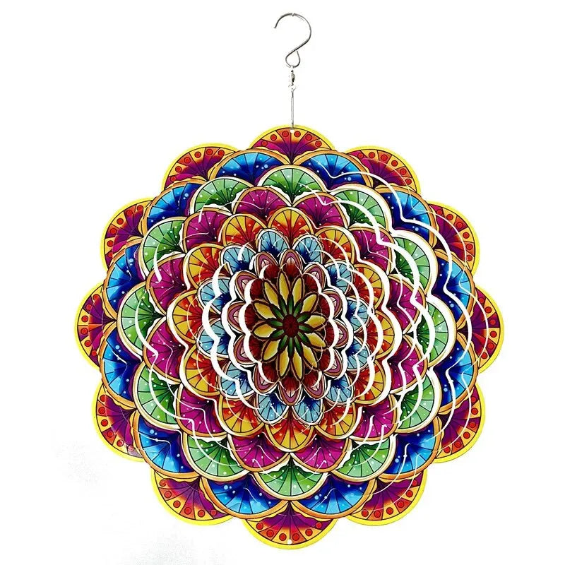 3D Mandala de giro de vento colorido de 12 polegadas de 12 polegadas Grilhão de vento giratório de 12 polegadas de 12 polegadas de metal de pavão