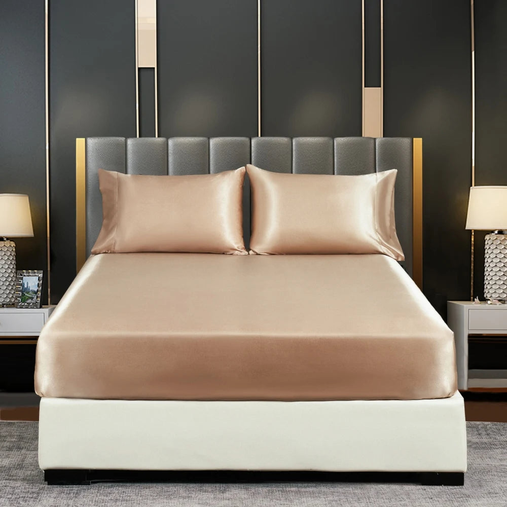 Drap de lit soyeux avec bande élastique de luxe antidérapant un couvercle de matelas réglable pour le lit double couple