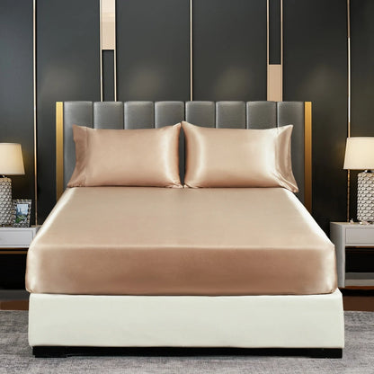 Drap de lit soyeux avec bande élastique de luxe antidérapant un couvercle de matelas réglable pour le lit double couple