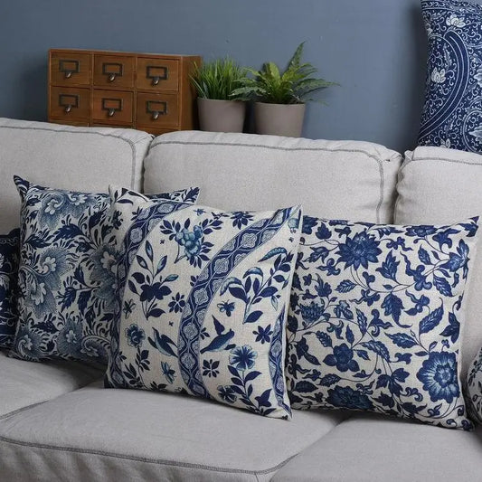 Etniske blå blomsterdekorative puter sofa pute deksel blomsterfugl putevar stue dekorasjon gårdshus pute veske