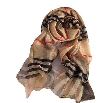 Nytt rutete skjerf Kvinners høst/vinterkoreansk utgave Allsidig Mulberry Silk Shal, Silk Wool Scarf, Long Dual Use Scarf