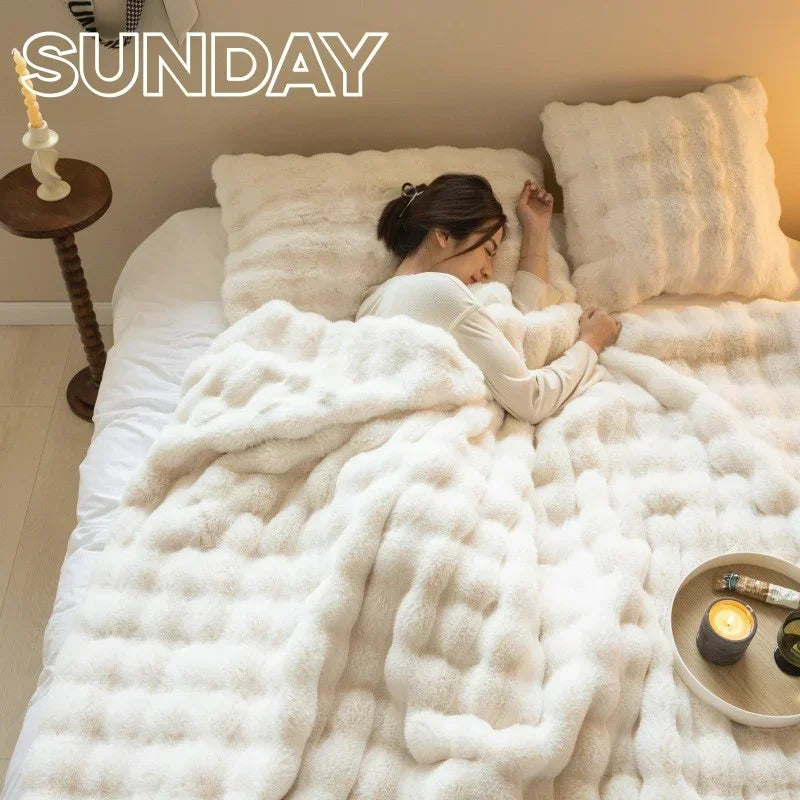 Imitazione invernale pelliccia peluche coperta calda coperte super morbide letto divano cover di lusso lancio lancio di divano camera da letto cuscino