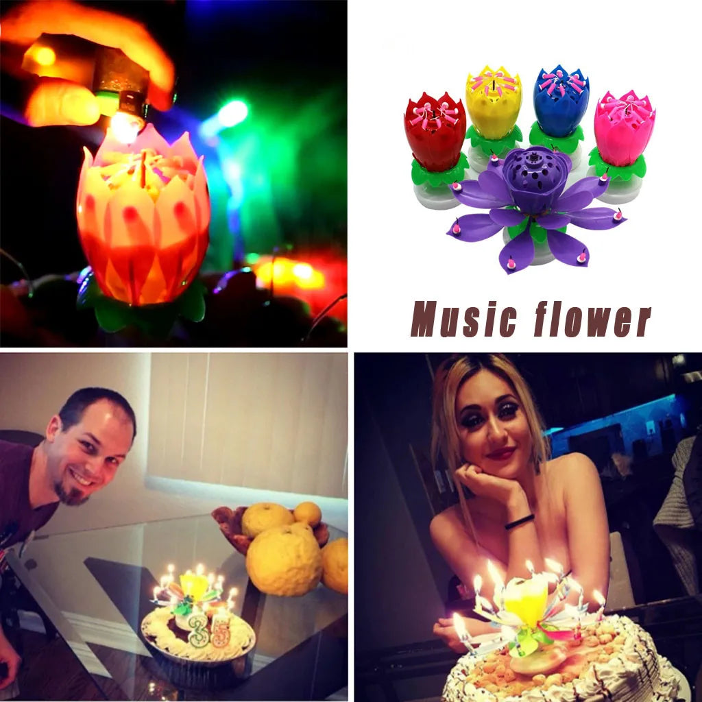 Bougie musicale double fleur fleurs gâteau d'anniversaire plate électronique rotatif