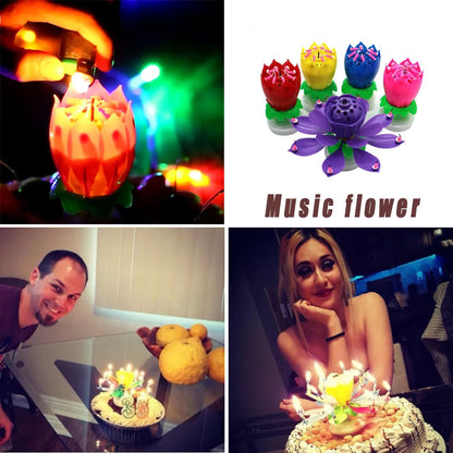 Bougie musicale double fleur fleurs gâteau d'anniversaire plate électronique rotatif
