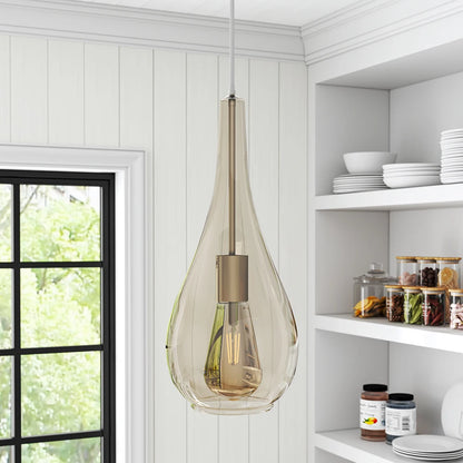 KOMORE Droplet Glass 1 Head Pendant Light Fixture Ceiling Lighting for Kitchen Dinning Table Hallway Entryway
