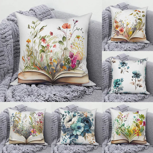 Boho blomsterpilldeksel Spring Flower Sofa Cushion Square Tast Modern Home Living Room Decor