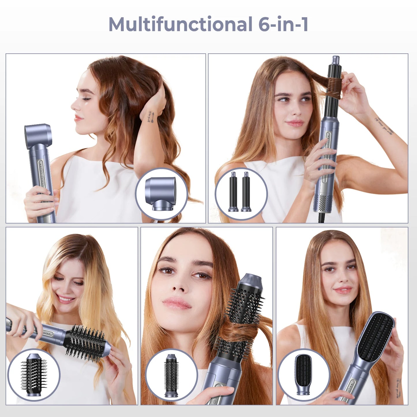 מברשת מייבש שיער ניתנת לניתוק 6 ב 1 מברשת עיצוב שיער מהירות גבוהה מכה מייבש יוניה שליל