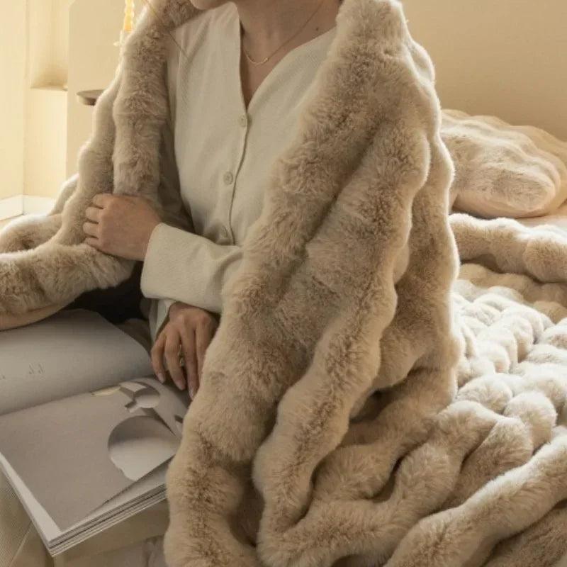 Imitazione invernale pelliccia peluche coperta calda coperte super morbide letto divano cover di lusso lancio lancio di divano camera da letto cuscino