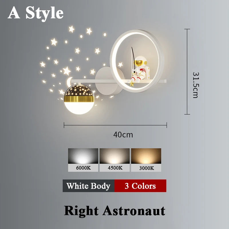 Home Decor Star Projector Wall Lamp LED Metal Body Space Style Children Sconce Light Resin Astronaut Kids Bedroom Modern Lustres