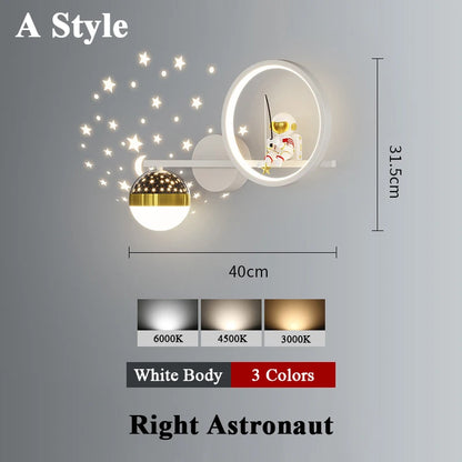 Home Decor Star Projector Wall Lamp LED Metal Body Space Style Children Sconce Light Resin Astronaut Kids Bedroom Modern Lustres