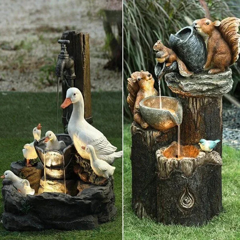 Enten Eichhörnchen Wasser Solar Power Harz Terrasse Garten Design mit Solarlichtgarten im Freien Dekorationen Geschenk Geschenk