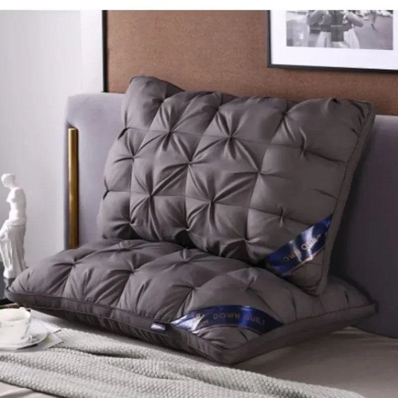 Almohadas de cama de ganso y plumas de lujo en 3D para ropa de cama para dormir 100% de algodón con soporte suave de relleno natural