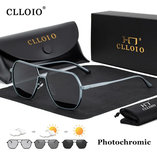 Clloio ny mote aluminium fotokromiske solbriller menn kvinner polariserte solbriller kameleon anti-blending kjøring oculos de sol