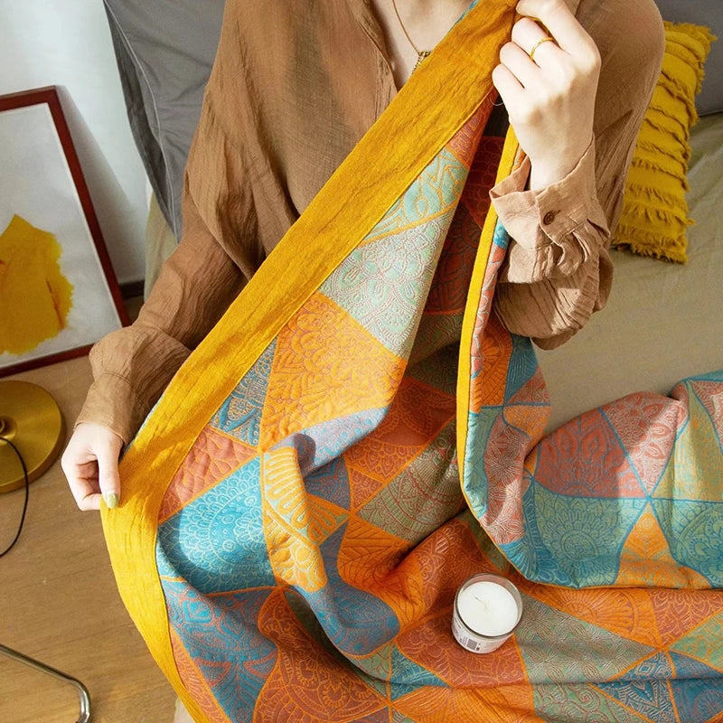 Jacquard Cotton Gauze Blanket Queen King Size Spring Summer Quilt Stitch Coverlet Home Bedding Bedspread Bed Sheet Sofa Cover