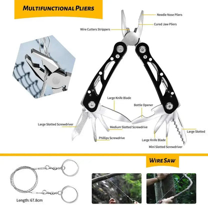 60 em 1 kit de sobrevivência multifuncional, equipamento de defesa militar de acampamento ao ar livre Primeiros socorros SOS para aventura no deserto