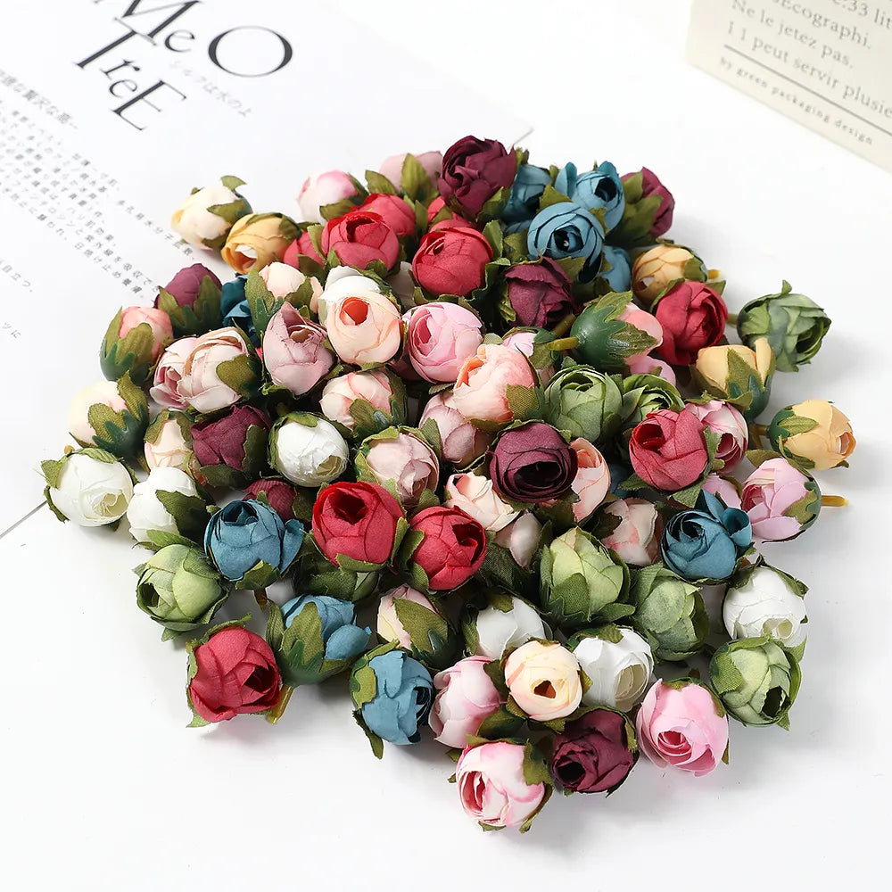 Roseseknopper kunstige blomster hode silke falsk blomst for hjem bryllup dekor jul 2023 fest diy krans tilbehør