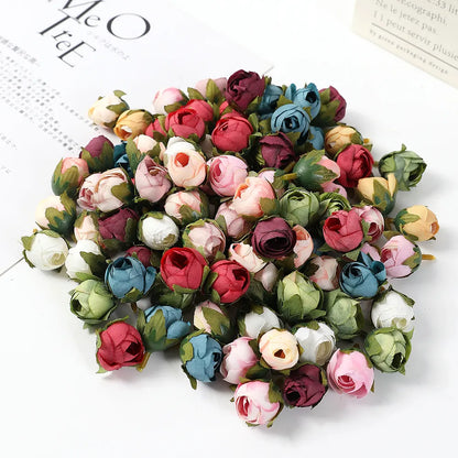 Roseseknopper kunstige blomster hode silke falsk blomst for hjem bryllup dekor jul 2023 fest diy krans tilbehør