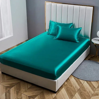 Lúxus satín efni queen size rúm blöð setja konung hágæða fest blað Flat lak koddahús solid rúm sett rúmföt sett