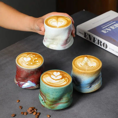 Vintage Handmade Crinkle Flower Coffee Cup for Espresso with Ceramic Material and Unique Design