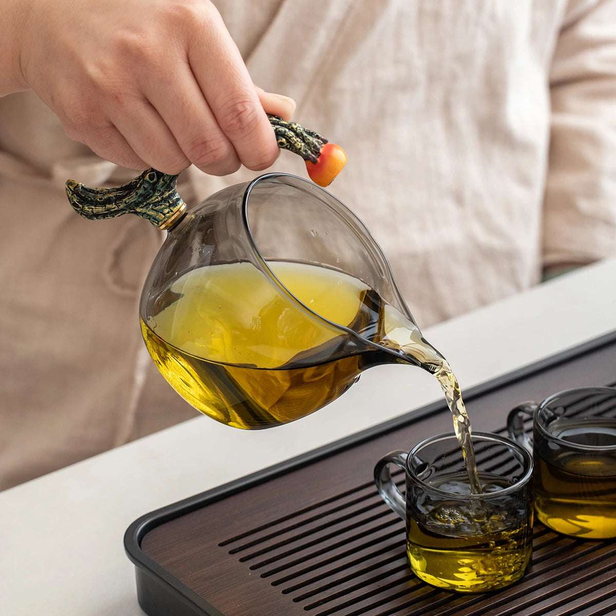 1 Set of Magnetic Lazy Tea Set - Automatic Persimmon Glass Teapot, Tea Cup, Tea Canister, Tea Tray Ideal gift for tea lovers