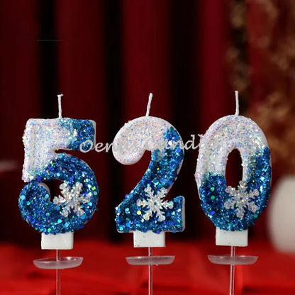 Vianočné bezplatné narodeniny mrazené sviečky na koláče 0-9 Number princezná torta Sviečka Decor Decor Snowflake Blue Sviečka stojany