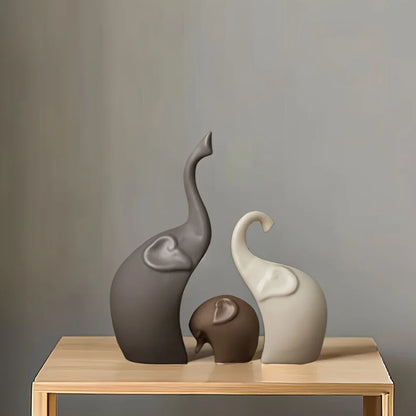 1set Nordic-Style Large Ceramic Elephant Family Figurine Set Matte Finish Animal Sculpture Entryway Decoration Unique Gift Idea