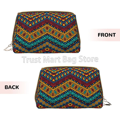 Boho afrički etnički plemenski geometrijski uzorak kožna torba za šminku Žene toaletne torbice kozmetičke torbe za skladištenje velikog kapaciteta