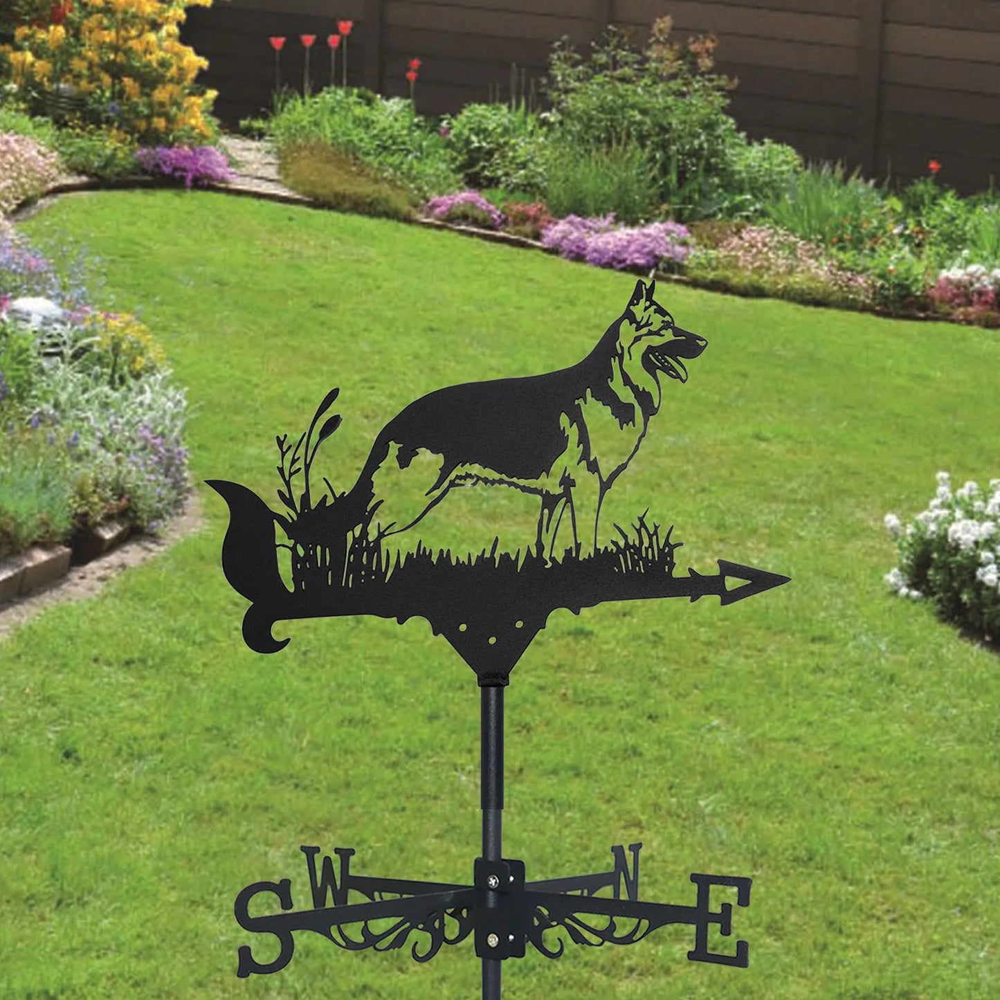 Nytt metalldyr tysk hyrdevær Vane Standing Decor Roof Weathervane Garden Yard Dekorasjon for skur hjem Gence Post