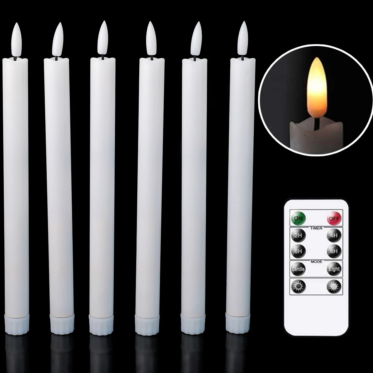 Pachet de 2 lumânări de conicluri cu led scurt de 6,5 inci/16,5 cm pentru Halloween, lumânare cu LED alb/LED bej cu funcționare
