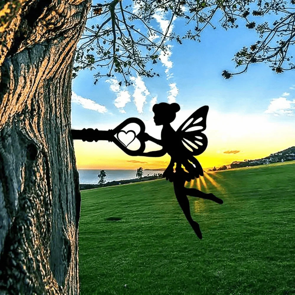 Angel on Branch oceľ Silhouette Metal Art Fairy Silhouette Orname Ornament Wall Art Domov záhradný dvor