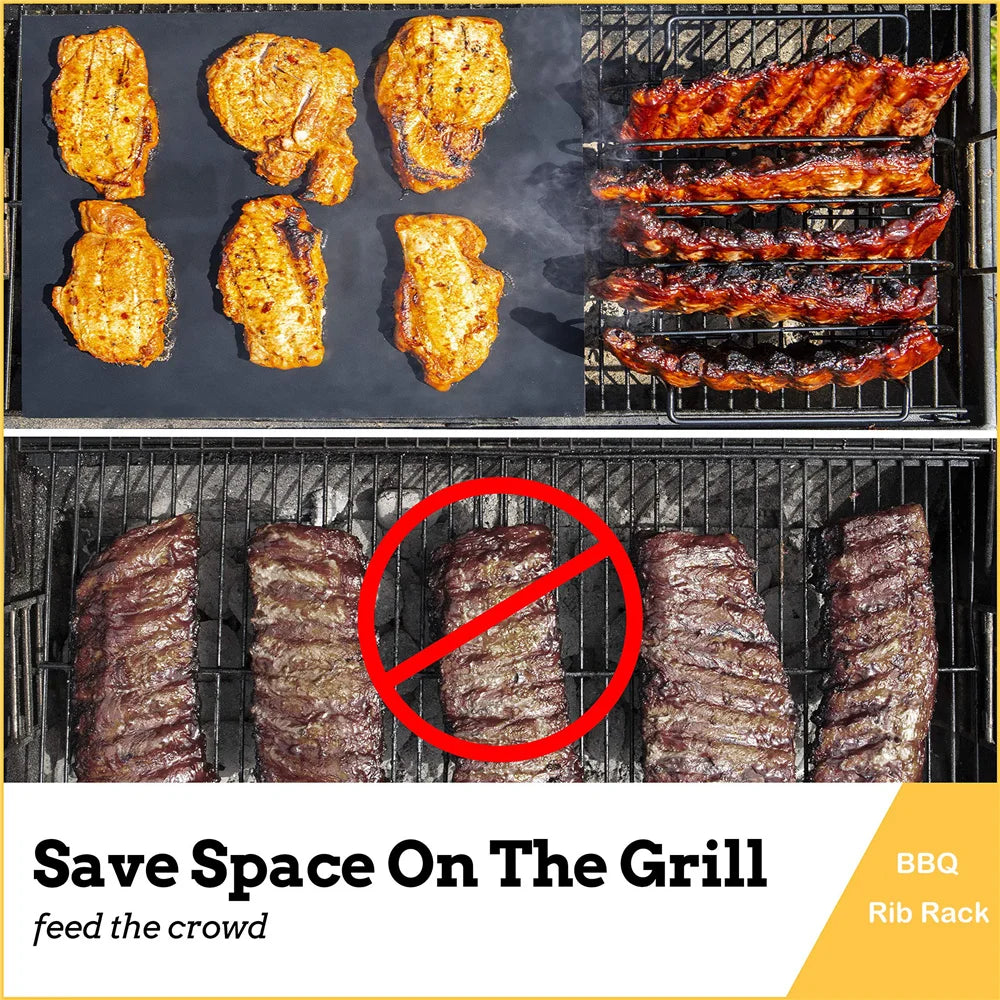 Nepchůjte BBQ RIB STAND STAND GRIBECUE STACKS STACKY Nerezová ocel Chicken Hovězí žebra gril černá pro plynový kuřák BBQ Tools BBQ