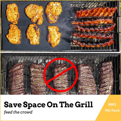 Nepchůjte BBQ RIB STAND STAND GRIBECUE STACKS STACKY Nerezová ocel Chicken Hovězí žebra gril černá pro plynový kuřák BBQ Tools BBQ