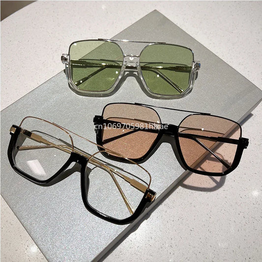 Fashion Vintage Big Square solbriller Half Metal Frame UV400 Sun Shades Women Men Trendy Brand Design Sun Glass Eyewear