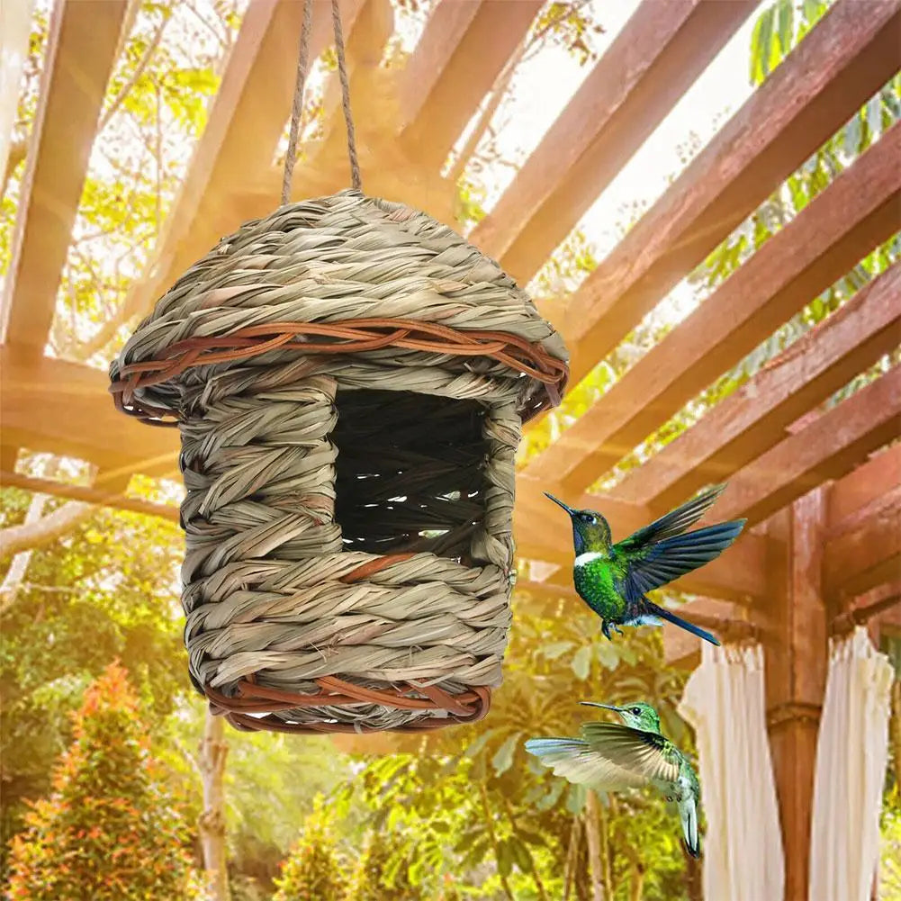 Hængende kolibri Fugl House Bird's Nest in Straw Garden Nest Woven House Hut Straw Bird House House Handwoven H5G8