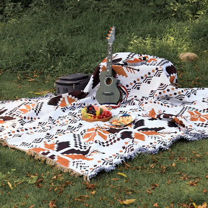 Tapis de pique-nique en lin à rayures à 180x180cm.