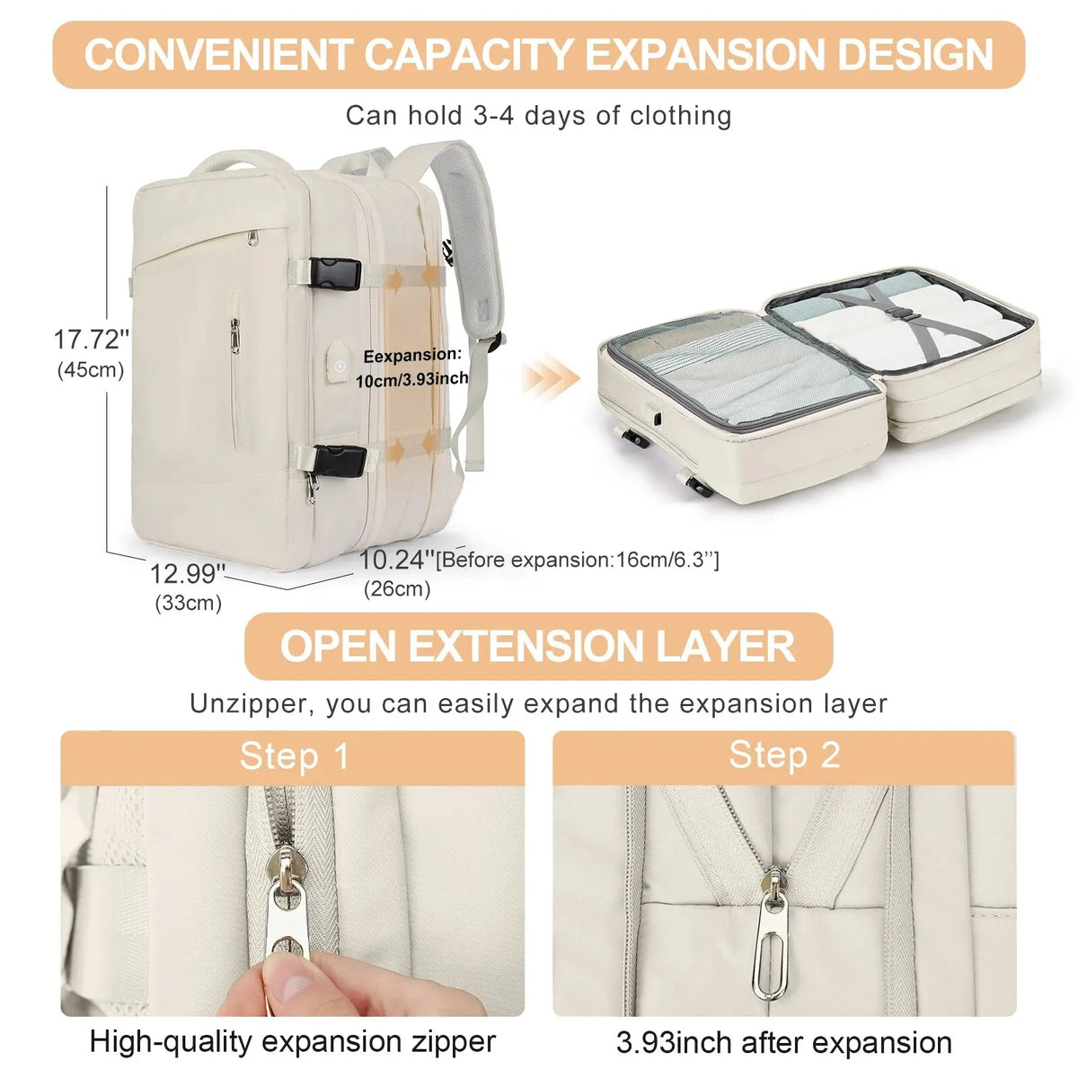 Rucsac de călătorie Likros pentru femei extensibile săptămânale de drumeție rucsac laptop cu port USB Port mare impermeabil 40L rucsac pentru bărbați pentru bărbați