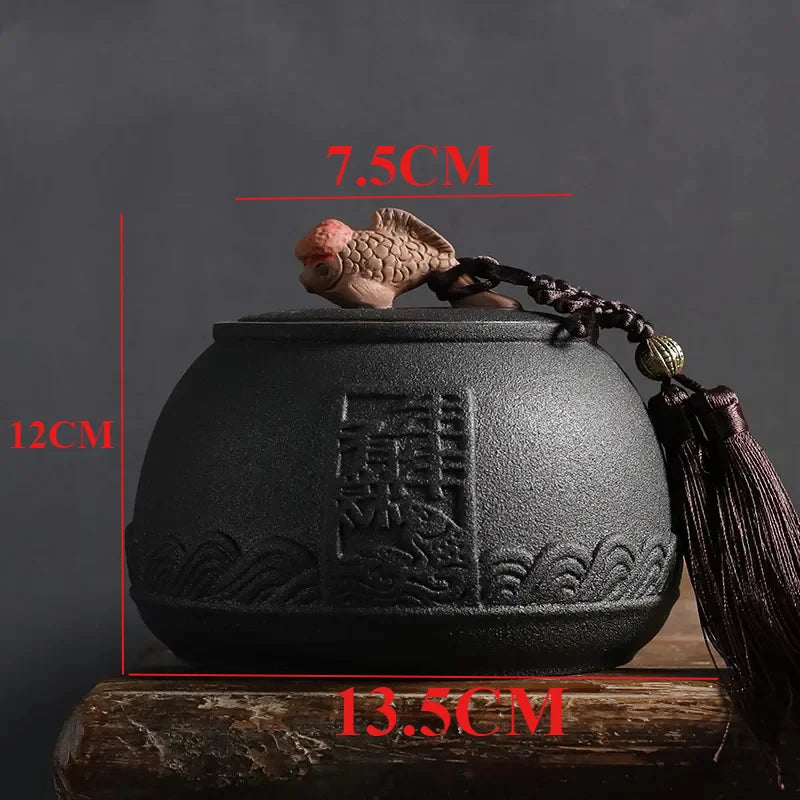 Traditional Pottery Tea Caddy Large Capacity Ceramic Storage Tank Portable Sealed Travel Tea Jar Candy Coffee Spice Container