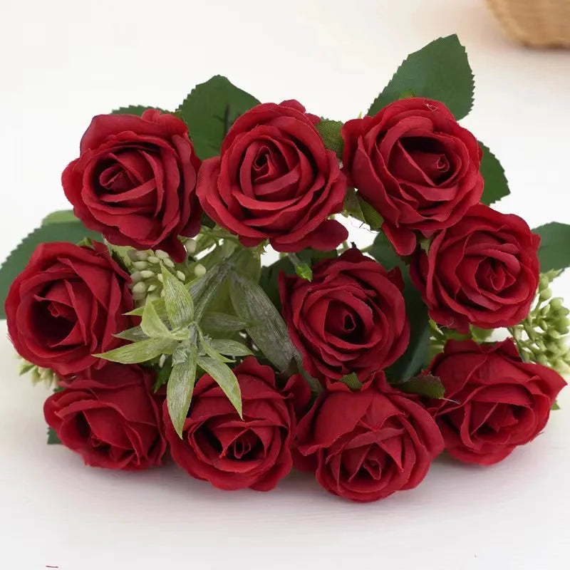 10 capete Buchet Rose Flori artificiale Decor de nuntă Western Rose 6 culori Peonies Flori Fake Flori artificiale