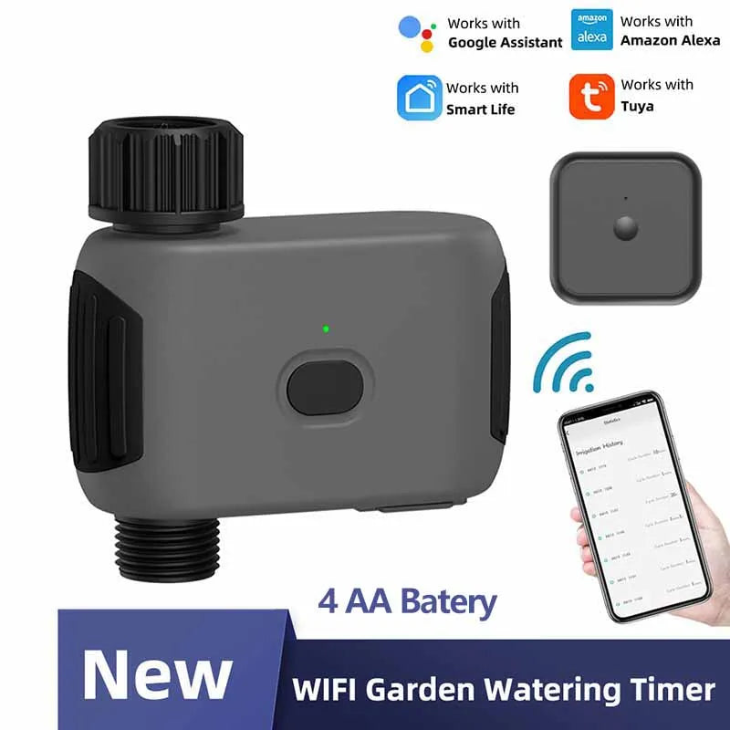 Ny design 4 AA BATERY POWERED Garden Smart Irrigation WiFi Automatisk vanning Vanntimer Bruk Tuya Smart Life App