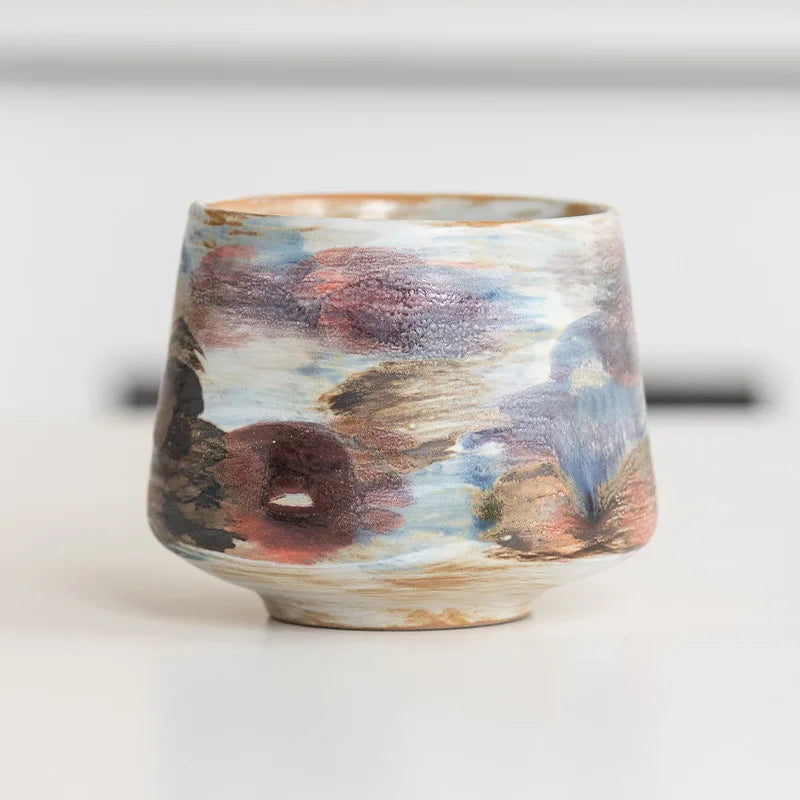 Vintage Handmade Crinkle Flower Coffee Cup for Espresso with Ceramic Material and Unique Design