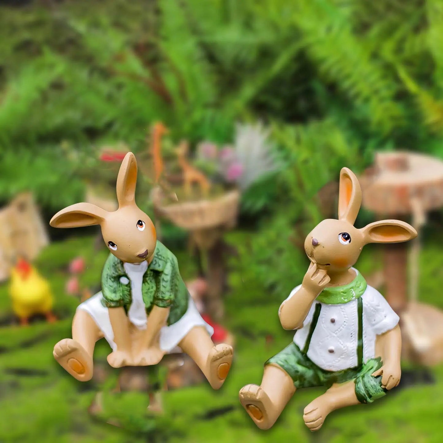 2x králičí zahrada socha kreativní venkovní ozdoby trávník Patio Housewarming Dárková pryskyřice sochy králičí figurky venkovní výzdoba