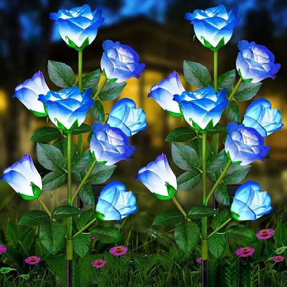7 Köpfe Solarleuchten im Freien Dekorative Solargartenlichter Rosenblume Rasenlampe für Garten Terrasse Garten Dekor Blumen