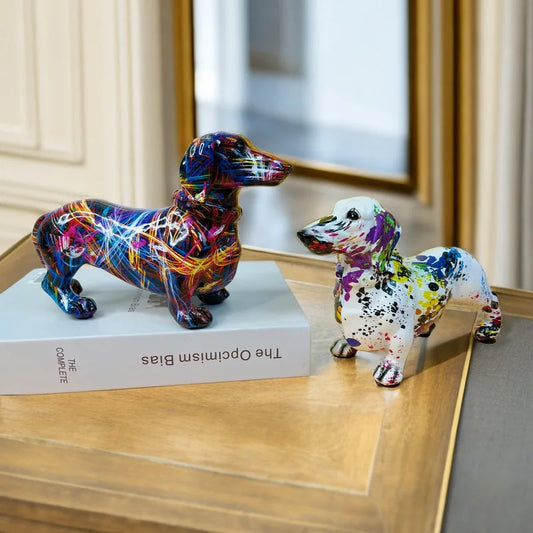 Colorful Art Dachshund Dog Decoration Home Wine Cabinet Office Collection Decoration Tabletop Resin Crafts Miniature Statues