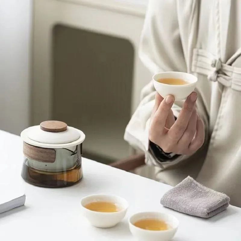 1 Bowl 3 Cup Zen Teapot and Tea Cup Set Kit Household Tea Making Travel Set Outdoor Portable Bag Chinese Tea Set Supplies