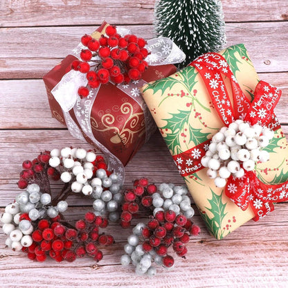 100/20 stk kunstig Holly Berries Mini Simulation Cherry Stamen Frosted Double Head Fake Berry Wedding Christmas Party Decor