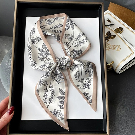 Fashion Print Hair Ribbon Scarf Women Neck Tie Bag Scarfs Satin Silk Skinny Headscarves Ladies Foulard Floral Bands 2022 Ny