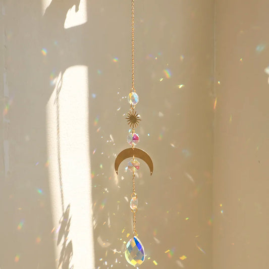 Crystal Suncatcher Sun Moon Lotus Prism Rainbow Maker Light Catcher Garden Decoration Chakra Hanging Window Outdoor Ornament